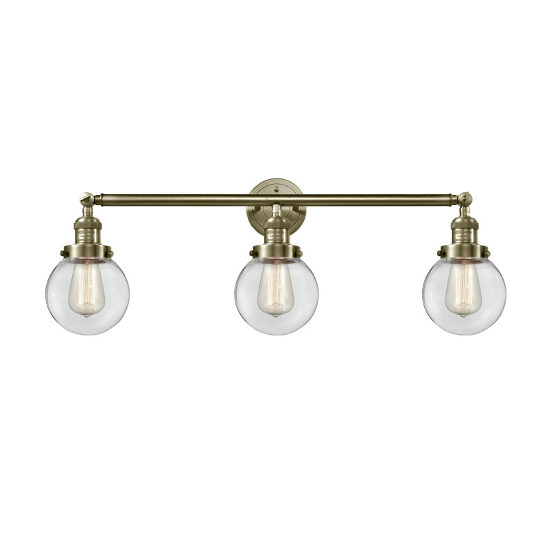 Éclairage de salle de bain à intensité variable 3 lumières Zarmayr, Laiton antique, Ampoule incandescente rétro de 60 watts