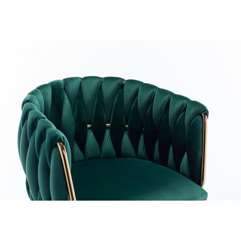 Ensemble de 2 tabourets de bar en velours vert émeraude - hauteur réglable pivotante avec pieds dorés et repose-pieds chromé