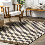 Connie Checkered Wool/Jute Tasseled Area Rug
