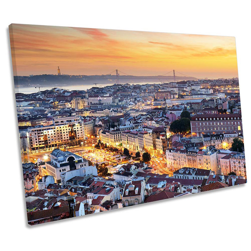 Lisbon Portugal Skyline Sunset Framed - Wrapped Canvas Print, 30.5cm H x 45.7cm W x 2cm D