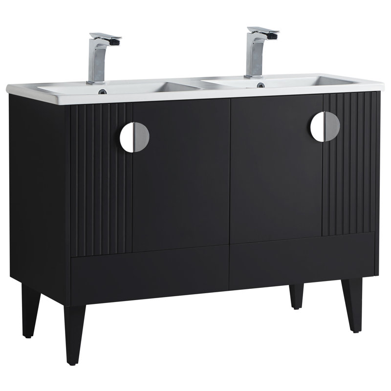 Ensemble de meuble-lavabo double 47 po Saimah, Chrome poli, Noir