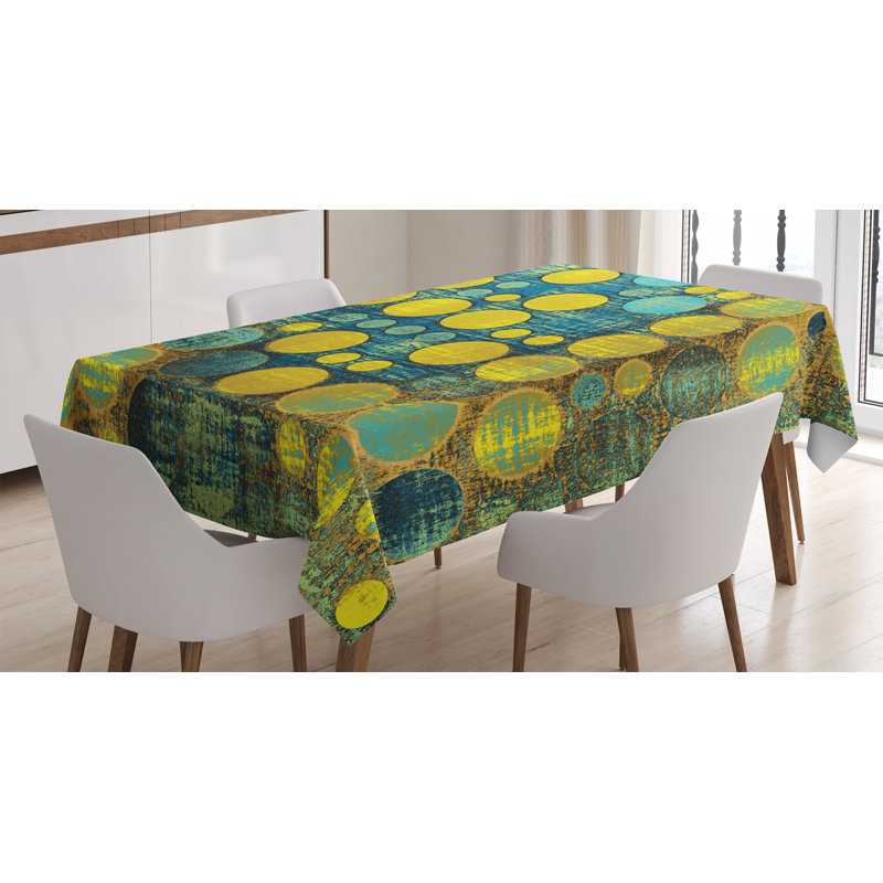 Polka Dots Tablecloth, Retro Random Colorful Polka Dots Shapes With Grunge Murk Elements Boho Print, Rectangular Table Cover For Dining Room Kitchen Decor, 52" X 70", Multicolor
