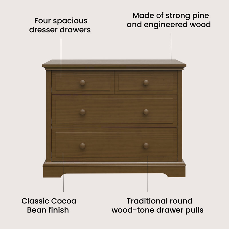Cocoa Bean Pine Wood 3-Drawer Nursery Dresser