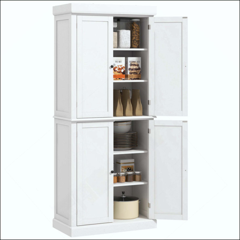 Armoire de rangement de cuisine, armoire de cuisine autoportante avec 4 portes et tablettes réglables pour la salle à manger