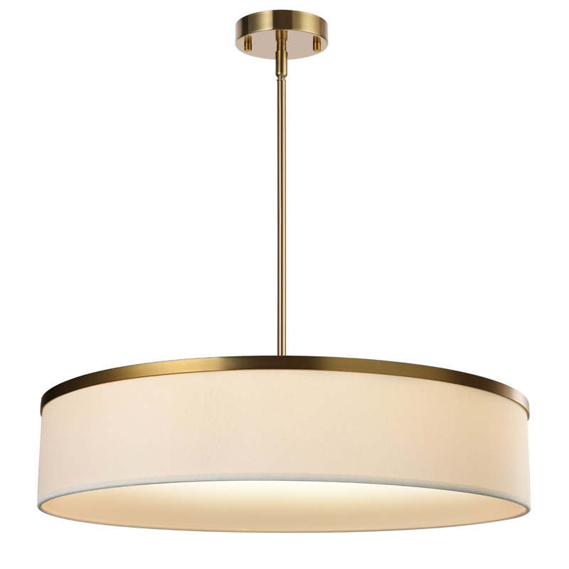 Lustre tambour en tissu 23,6 po, H 50,5 po x l 23,6 po x P 23,6 po, Or brossé