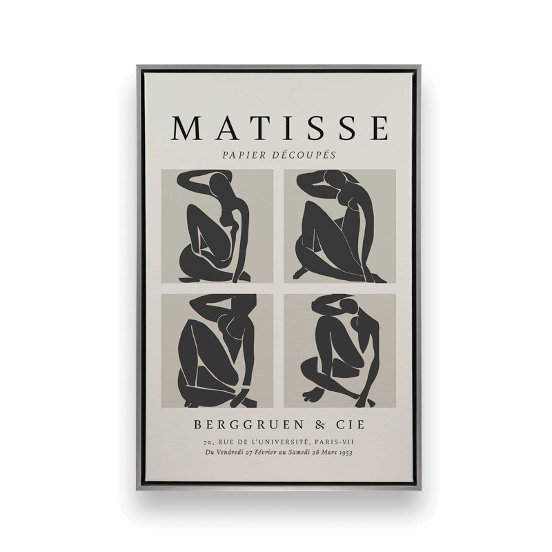 Nus Noir Matisse, affiche d'art, H 48,75 po x l 32,75 po x P 1,75 po, Cadre flottant en chrome poli