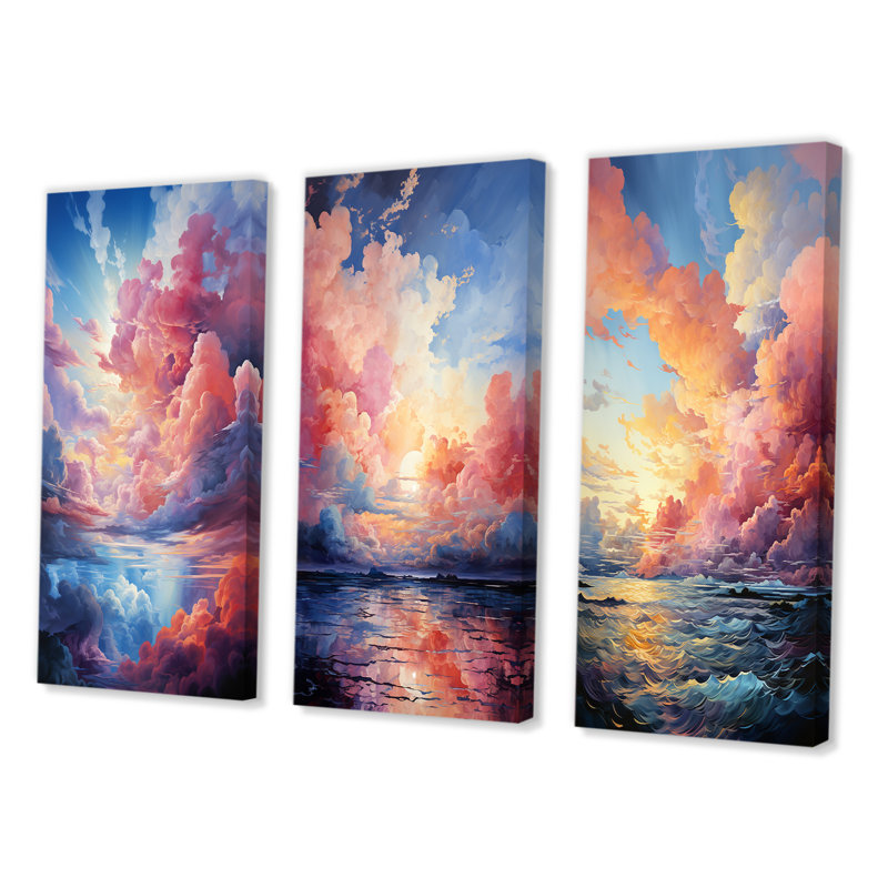 Clouds Skys, ensemble de 3 pièces d'art paysage et nature, H 28 po x l 36 po, Toile tendue