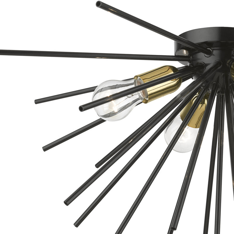 Plafonnier encastré 25 po 4 lumières Dicey, Noir brillant / laiton poli