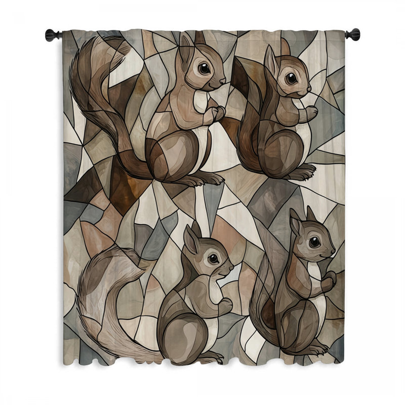 Squirrels Window Curtains, Animals Blockout & Sheer Curtains - 1 Panel