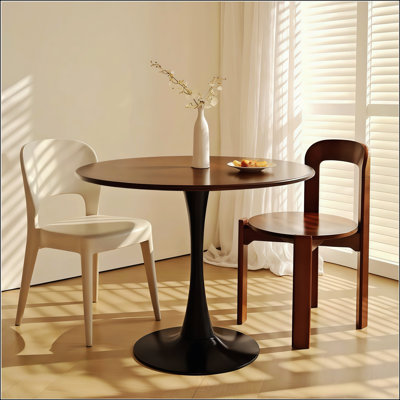 Mid-Century Modern Round Dining Table, ∅31.5'' MDF Top With Steel Base, Ideal For Compact And Stylish Living Spaces.