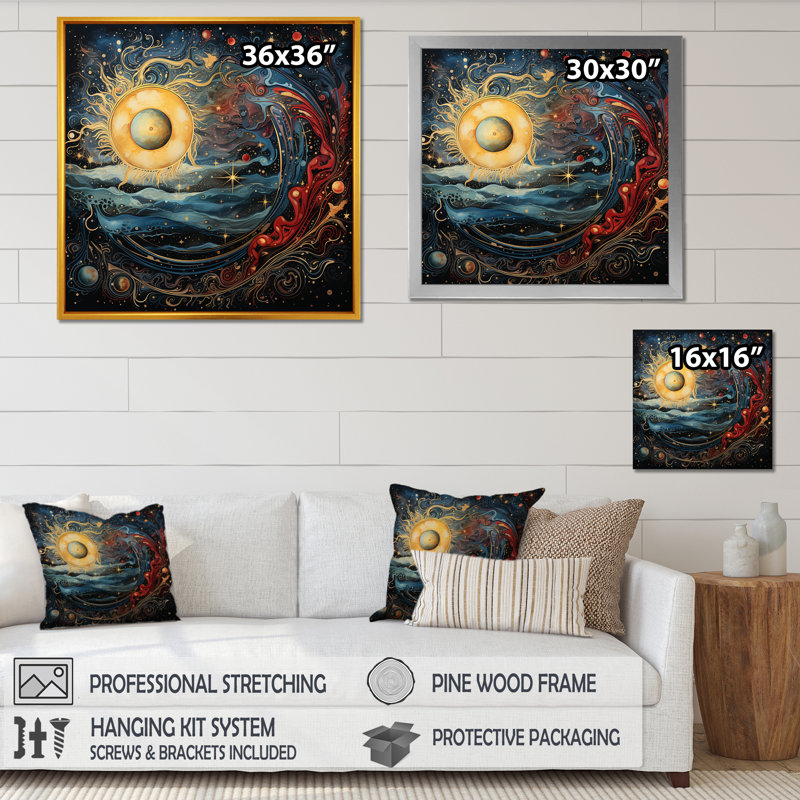 Celestial Astrology Galaxy Collage I - Astrology, art mural, Cadre flottant noir, H 16 po x l 16 po x P 1 po