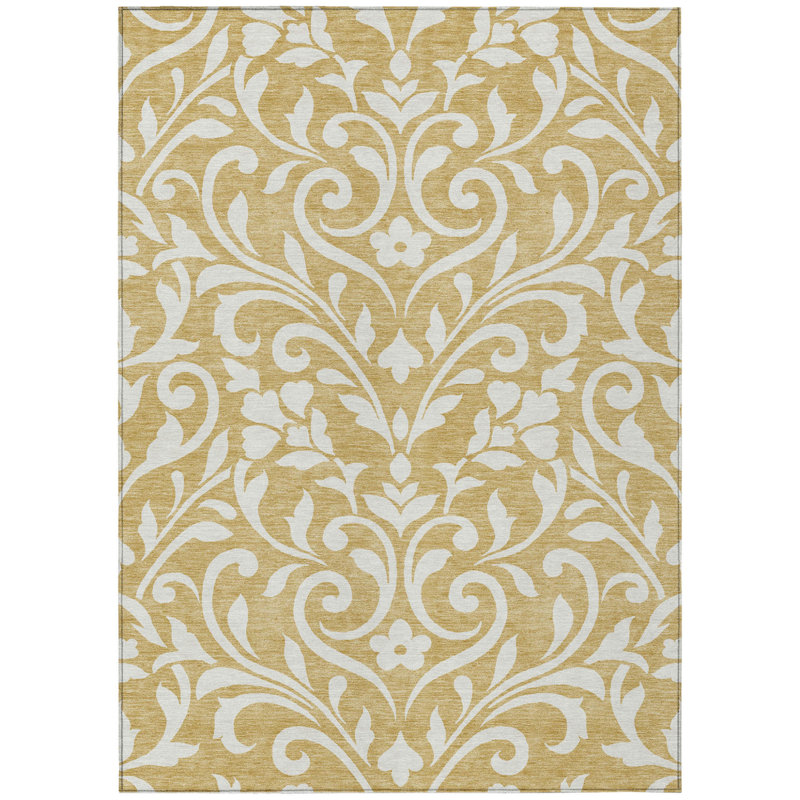 Tapis intérieur lavable floral doré et beige 9 pi x 12 pi