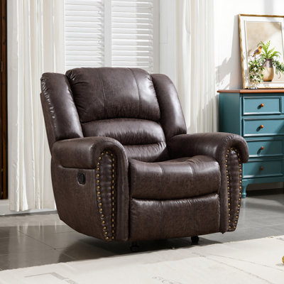 Fauteuil inclinable manuel en similicuir de 40,6 po de large avec bordure cloutée Margena