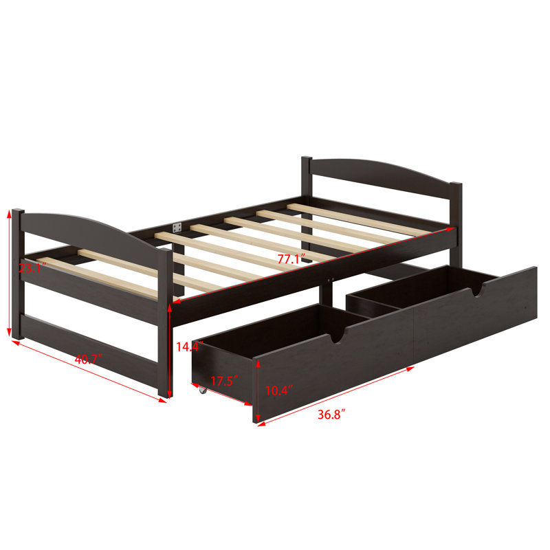 Lit plateforme avec deux tiroirs, Espresso