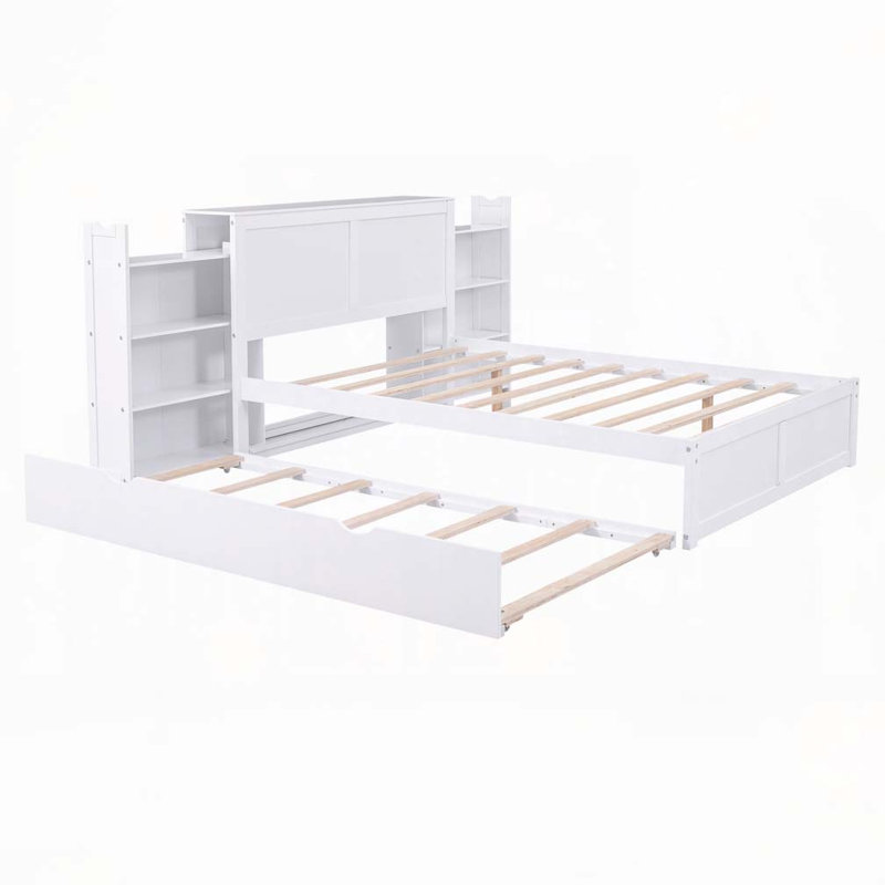 Lit plateforme avec rangement et tablettes gigognes, Lit double