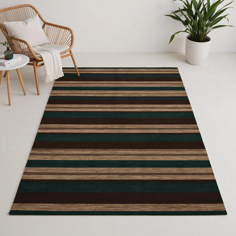 Tapis intérieur / extérieur brun HorizontalStripes, Rectangle 9 pi x 12 pi