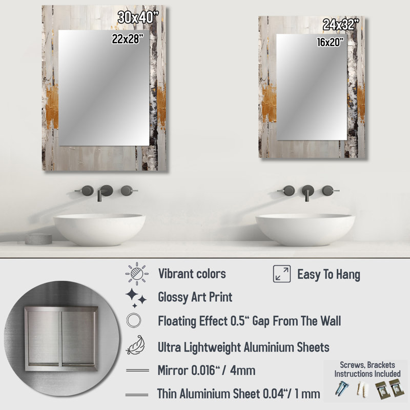Tree Monochrome Whispers Of Gray III - Monochrome Decorative Mirror, Gold Large Wall Mirror, Printed Metal Art, 40" x 30"