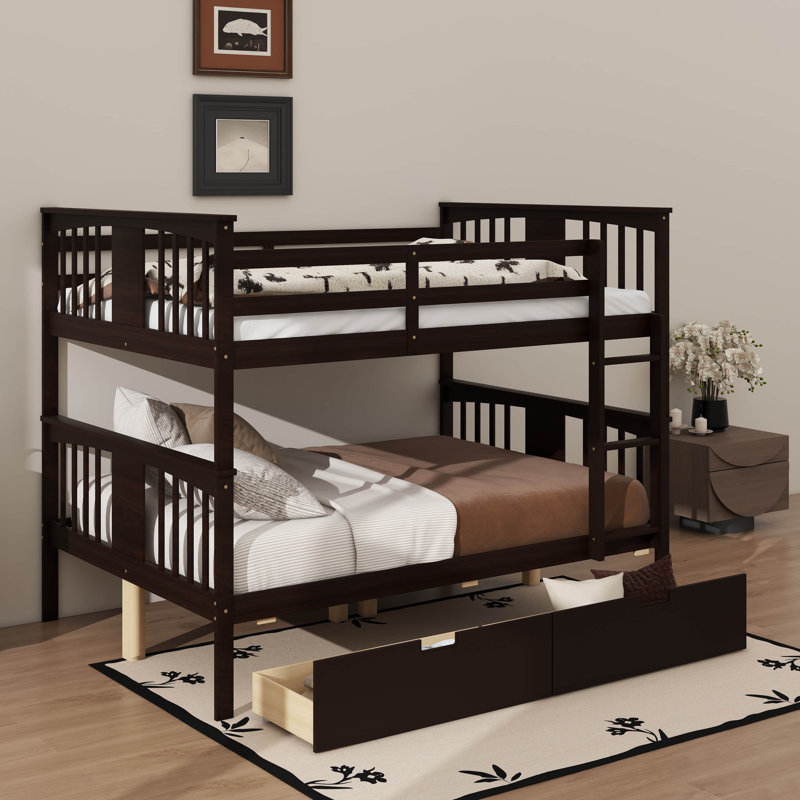 Full Over Full Bunk Bed With Drawers And Ladder, Espresso