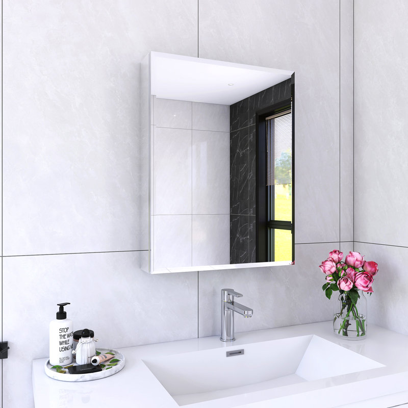 Recessed Or Surface Mount Medicine Cabinet Mirror With 2 Adjustable Tempered Glass Shelves, 26"H x 20"W x 5"D
