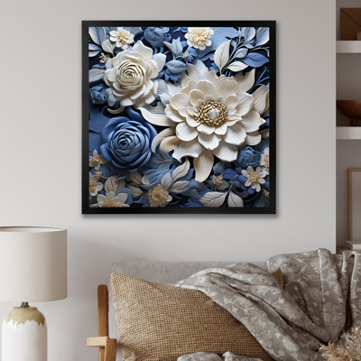«Blue and White Seasonal Flowers Collage I», reproduction sur toile