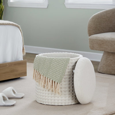 Rangement en laine de 18 pouces avec texture tissée 3D, couvercle amovible, rangement intérieur, capacité de poids de 250 lb, 18 po de laine, style texturé, utilisation seulement,