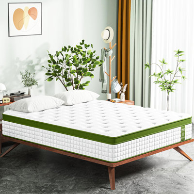 Grand matelas de 14 pouces dans une boîte, avec mousse viscoélastique gélifiée et ressorts ensachés, surface de la peau, absorbant le bruit, soutien solide, confort corporel complet,