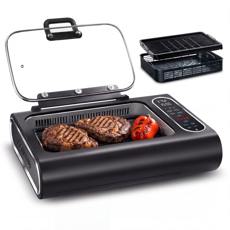 Gourmia 5-in-1 Smokeless Indoor Grill & Air Fryer Food Station with Smoke Extractor, Multiple Cooking Modes, Dishwasher-Safe Parts, 1650W