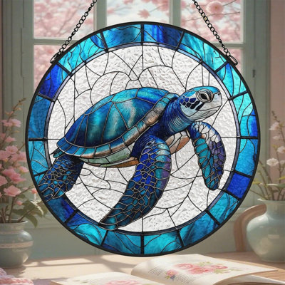 Sea Turtle Stained Glass Panels Suncatcher for Window Decor