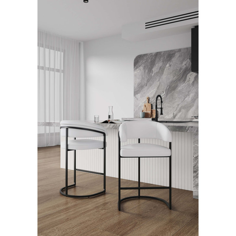 Chenice Modern Leatherette Upholstered Counter Stool, 2, Bar Stool 29.7", White
