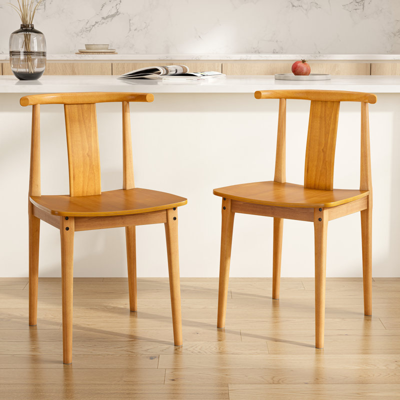 Farmhouse Wood Dining Chairs With Curved Back, 2, Black