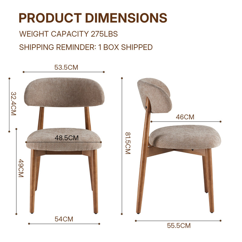 Chaise d'appoint rembourrée en bois massif, Brown