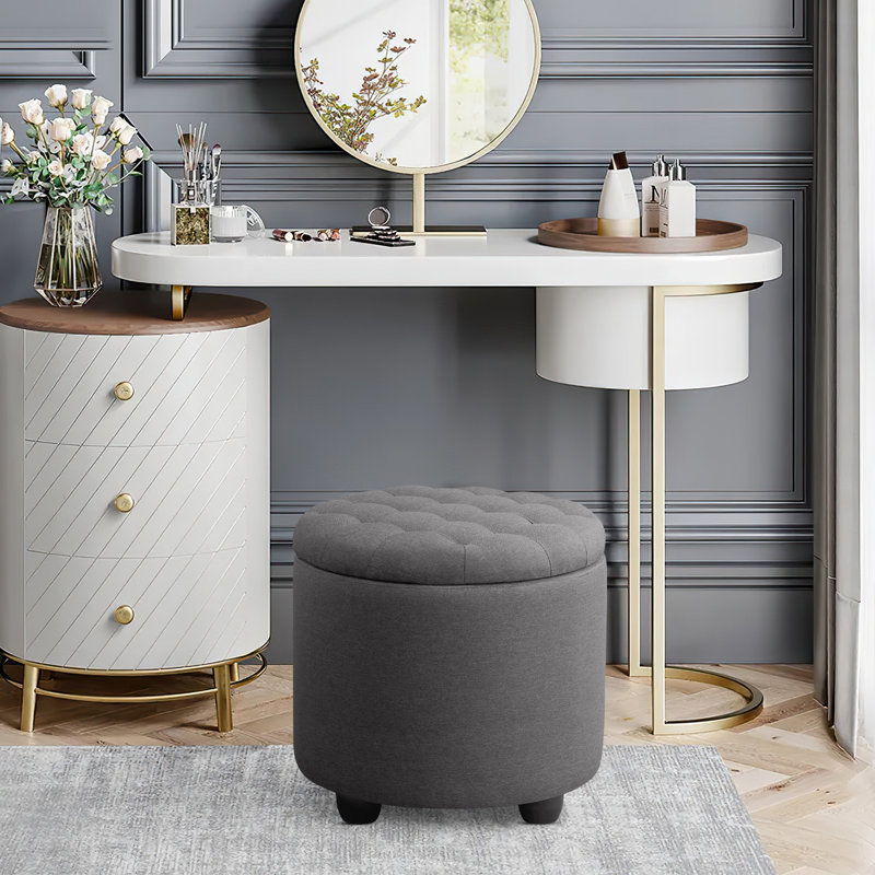 Repose-pieds moderne avec rangement et pouf en lin 18,75 po avec rangement caché pour le salon, la chambre à coucher
