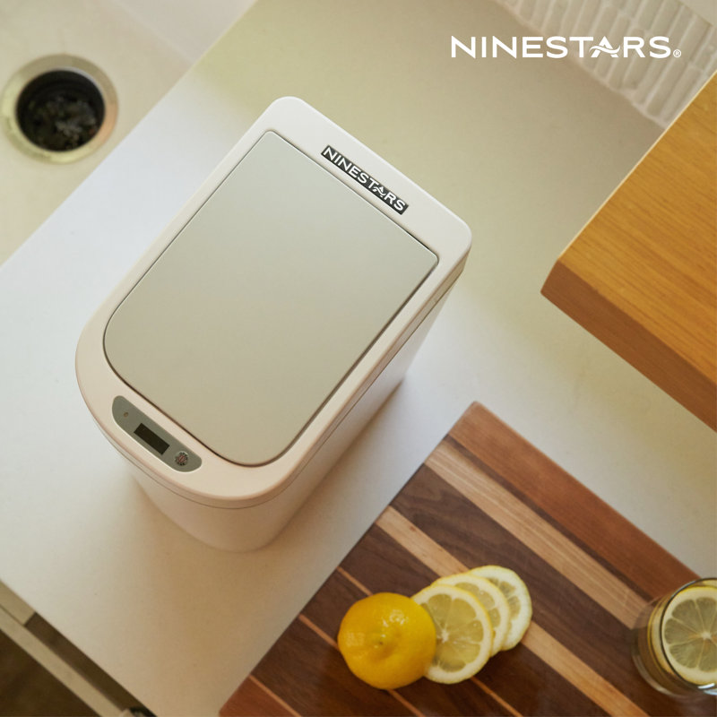 Ensemble de poubelles minces automatiques Ninestars avec capteur ABS Mothion pour salle de bain, 1,8 gallon 7 L chacune, paquet de 2, blanc, DZT-7-2B