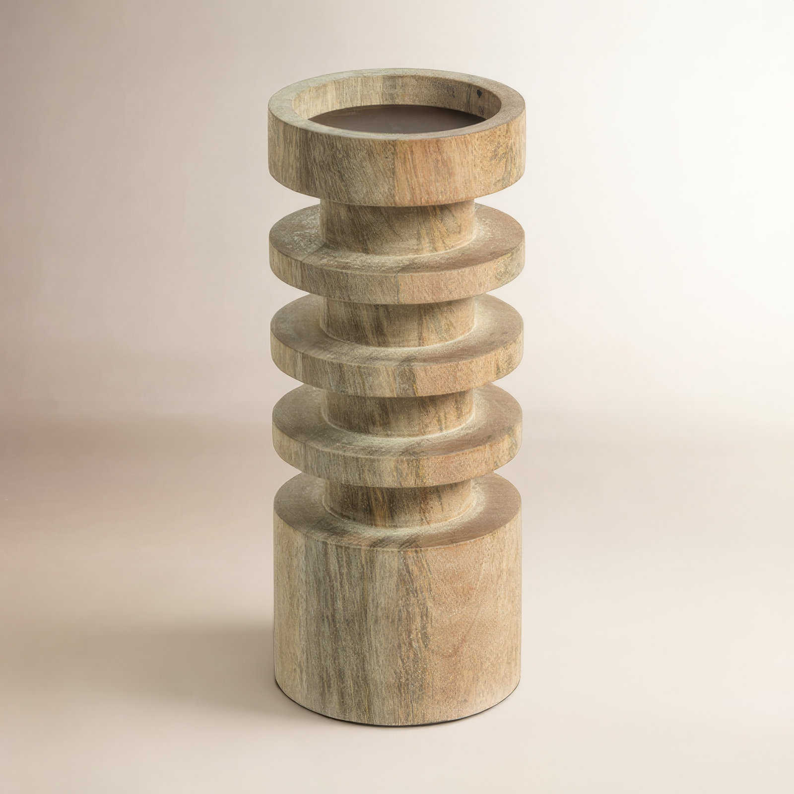 Mango Wood Pillar Holder, 10" H x 4" W x 4" D