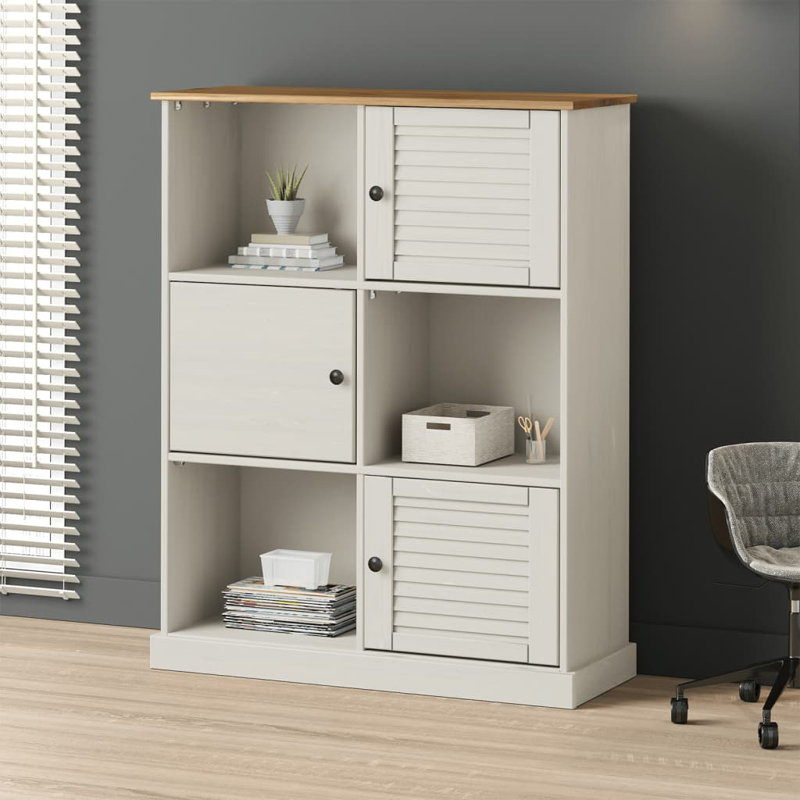 Red Barrel Studio® Bookcase VIGO 35.4"X13.8"X45.1" Solid Wood Pine, Gray/Brown