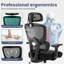 Chaise de bureau ergonomique, chaise de bureau à haut dossier, chaise d'ordinateur avec accoudoirs et appui-tête réglables 
