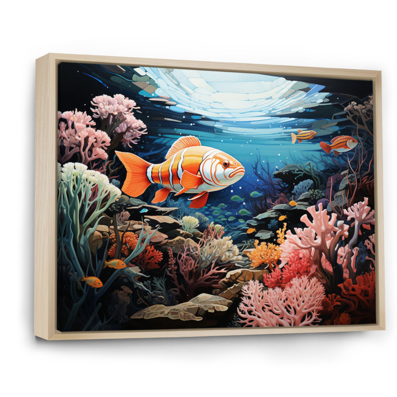 «Underwater Coral Reef Profondeurs V», reproduction sur toile, H 30 po x l 40 po x P 1,5 po, Cadre naturel flottant