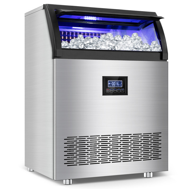 Machine à glaçons commerciale 360 lb / 24 h avec bac de rangement de 80 lb, 126 pièces Machine à glaçons en acier inoxydable sous le comptoir / machine à glaçons autoportante