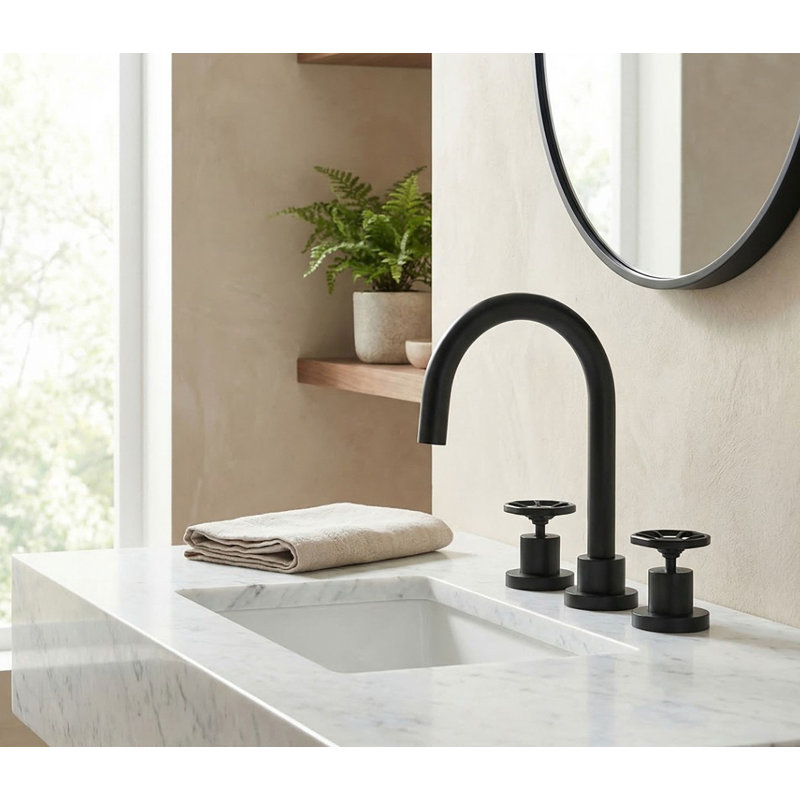 Robinet de salle de bain à 2 poignées avec drain Lucia, Noir mat