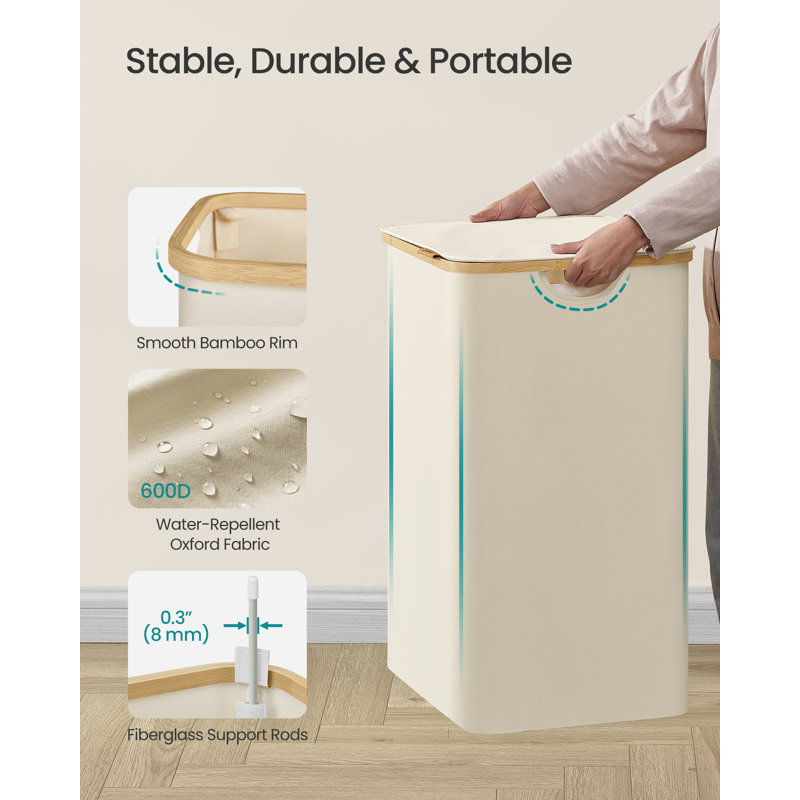 Fabric Laundry Hamper with Handles, White