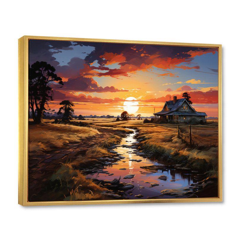 Markina " Farmhouse Sunset ", H 24 po x l 32 po x P 1 po, Cadre flottant doré
