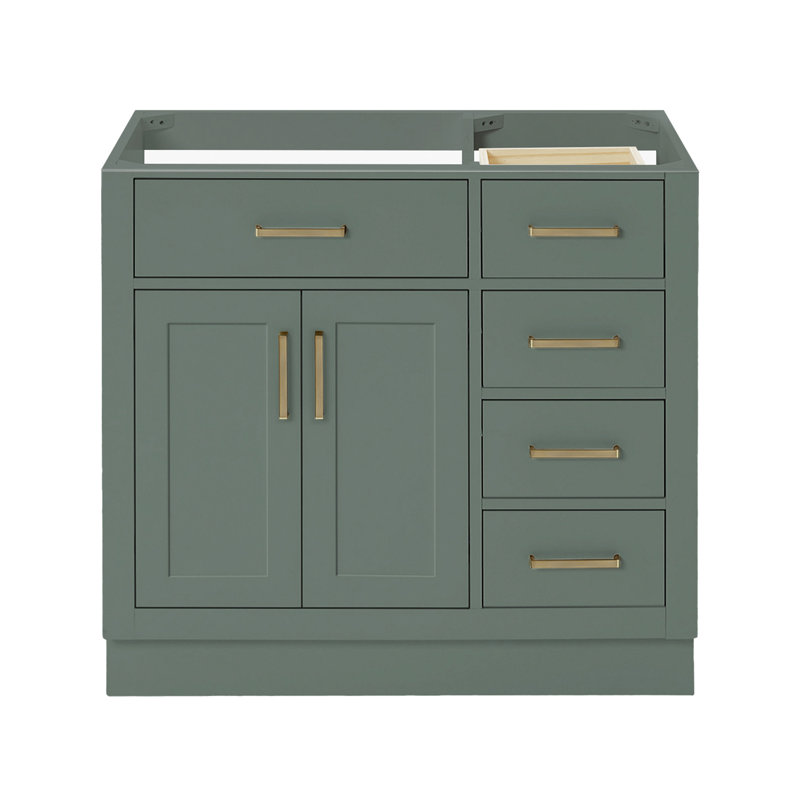 Osoria 36'' Solid Wood Single Bathroom Vanity Base Only, Left Offset Base Cabinet without Top, Vintage Green