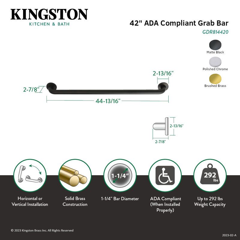 Barre d'appui extensible en laiton argenté de 42 po x 1-1 / 4 po Kingston, Argent
