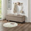 Banc de rangement capitonné capitonné, banc d'entrée en tissu de lin avec pieds en bois fuselés-129757802-129757803-129757805
