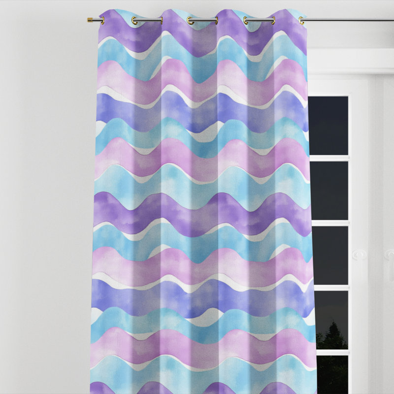 Rideaux obscurcissants pour chambre d'enfant - Rideau à œillets Playful Waves - 1 panneau, L 52 po x L 84 po, Œillets dorés