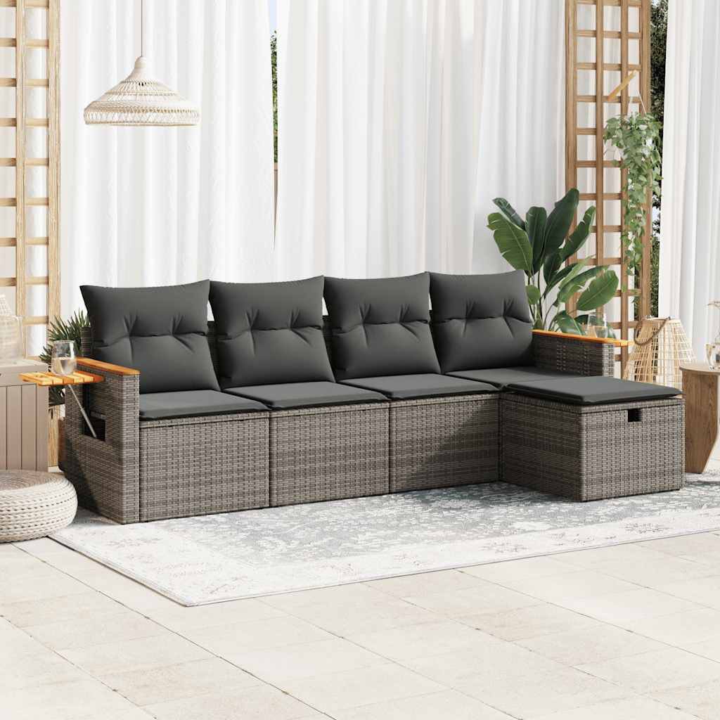 Vidaxl 5-Tlg. Garten-Sofagarnitur Mit Kissen Grau Poly Rattan