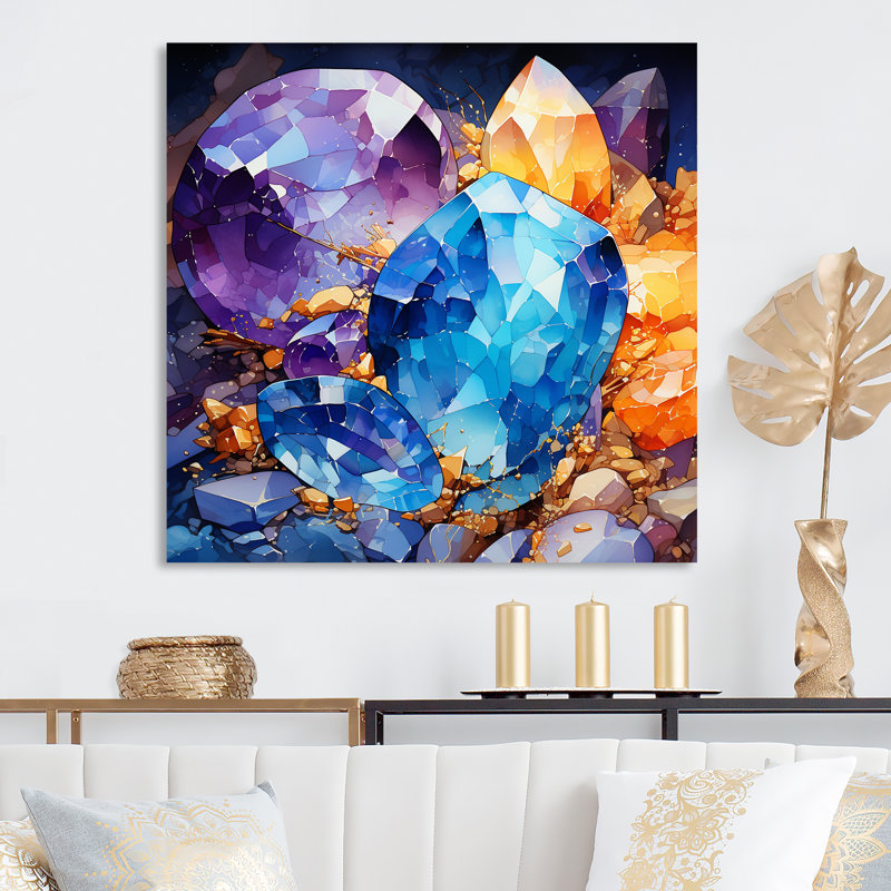 Or et bleu cristal pierre noyau II - pierre géode métal Art mural, H 29 po x l 29 po