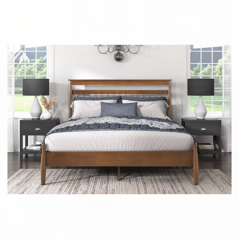 Transitional Design Platform Bed with  Wood Frame, Queen