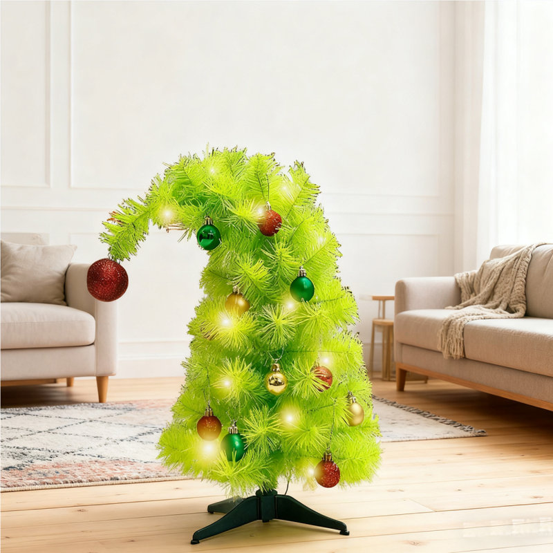 Arbre de Noël de table pliable 17,8 po avec petit arbre de Noël artificiel vert lime