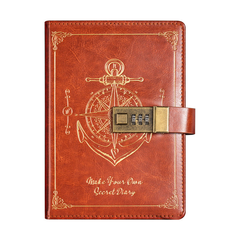 Retro codebook  Password Notebook With Lock B6 Leather Notebook Student High Appearance Diary Notebook Notes, B
